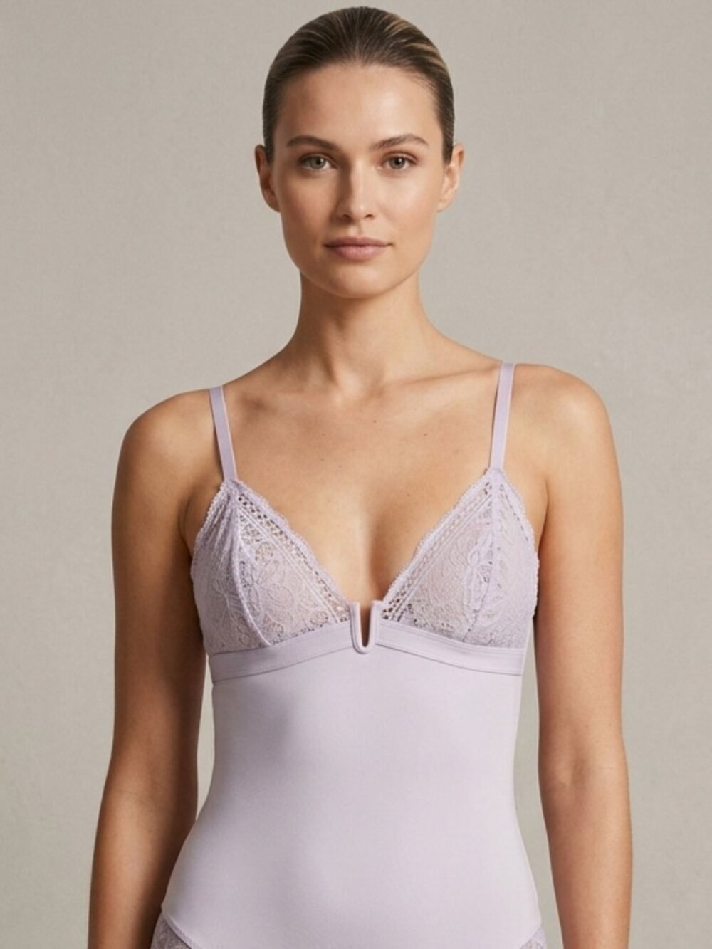 Silky and Light Lavender Lace Bodysuit with Snaps